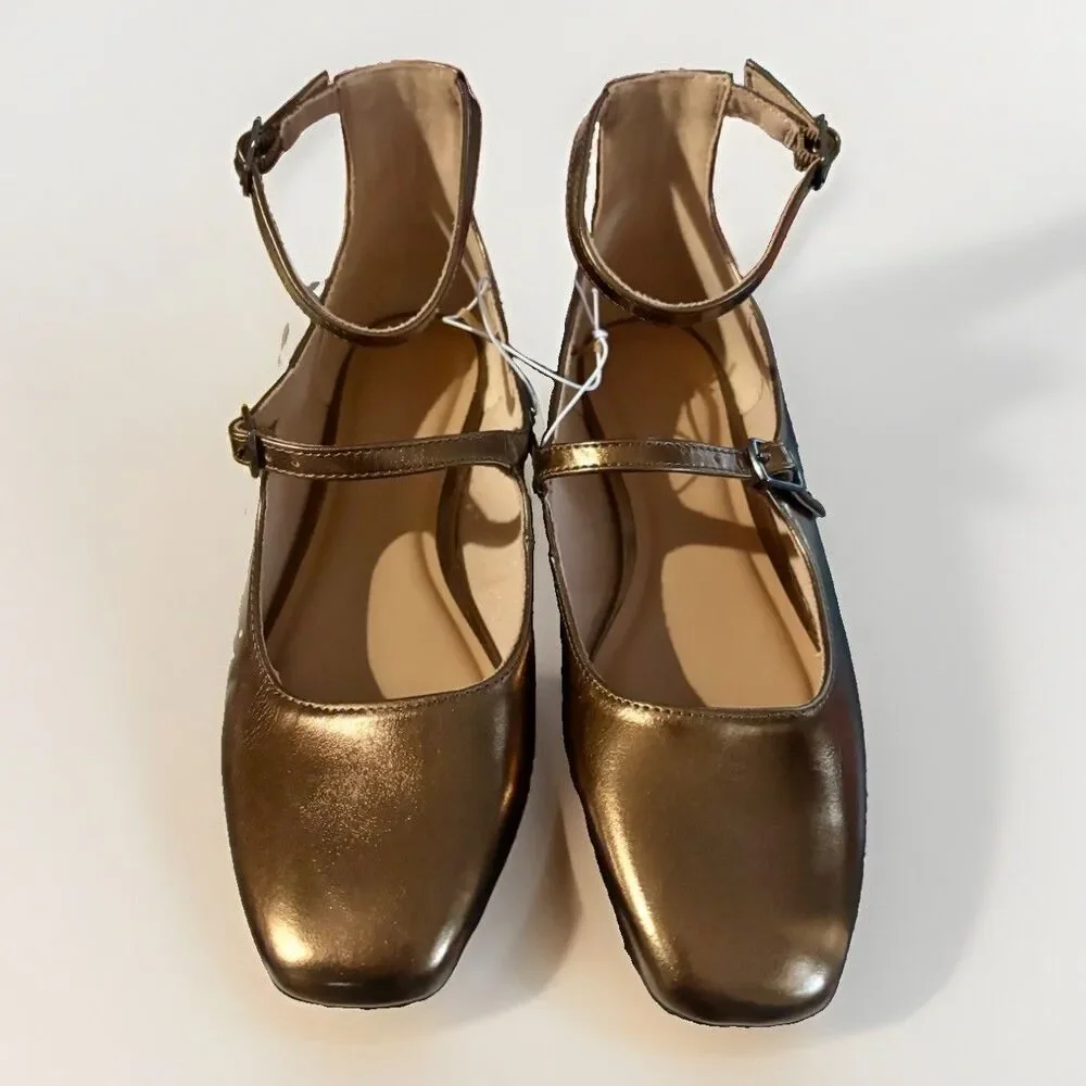 NWT Old Navy Double Strap Faux Leather Metallic Bronze Mary Jane Flats Size 7.5